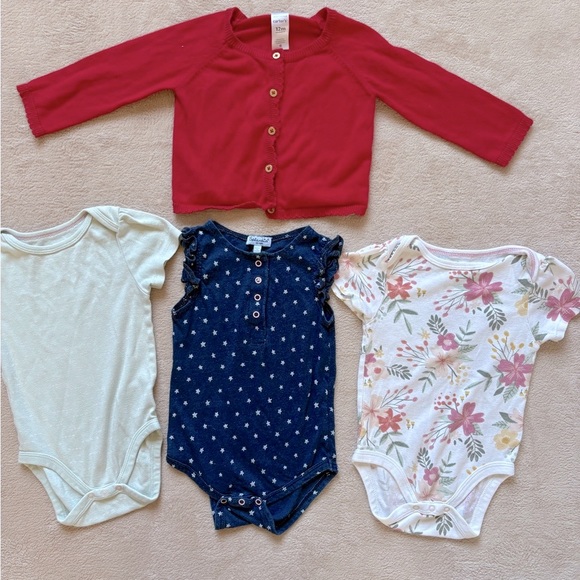 Charming Red Cardigan and Floral Bodysuit Trio - Picture 1 of 10